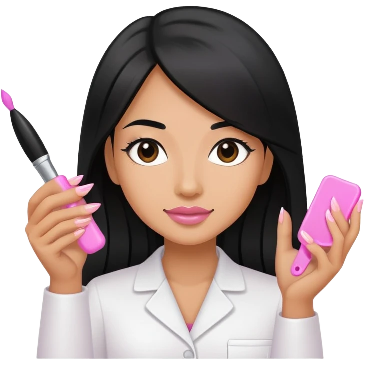 Pink Nail Tech with black long hair holding small acrylic brush emoji