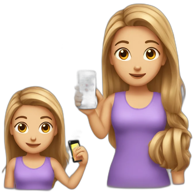 strigh bronw hair withe girl playing with a cellphone emoji