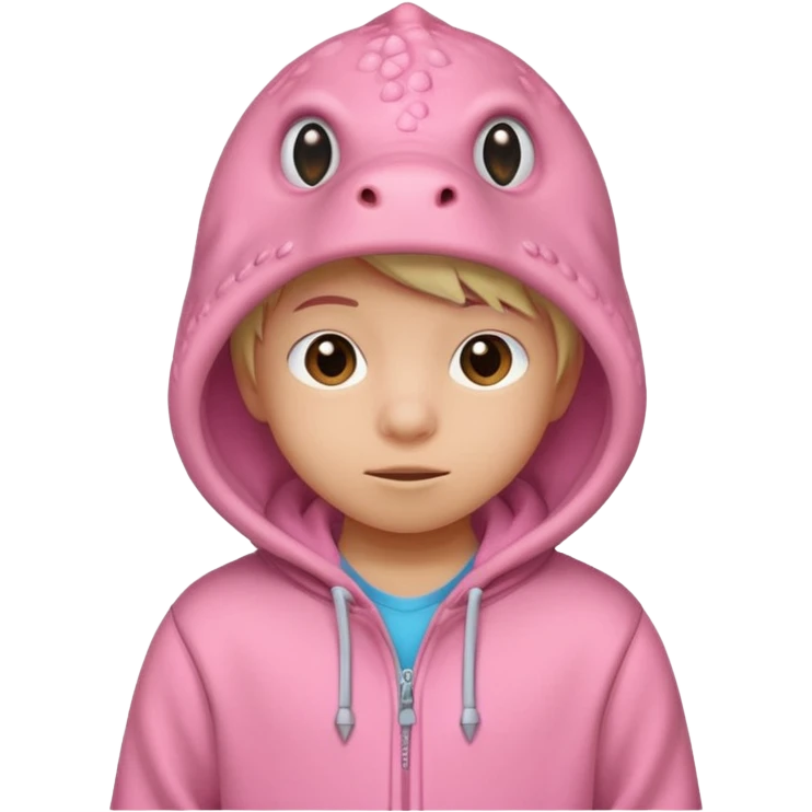kid in pink dinosaur hoodie emoji