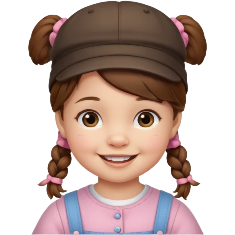 baby girl with brown hair and pigtails with hat emoji