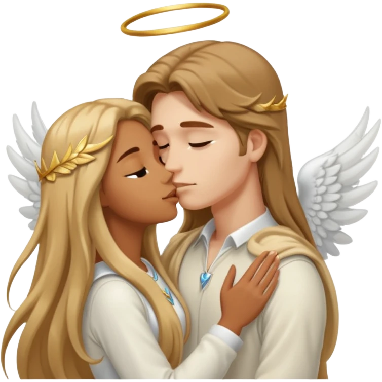 Tan angel girl kissing white boy emoji