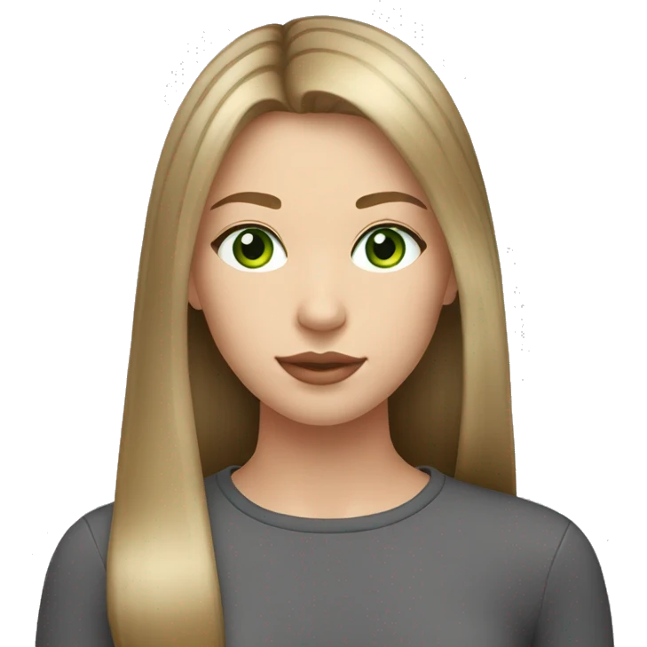 15 year old girl with brown hair and blonde highlights with straight hair pinky lips and green eyes emoji