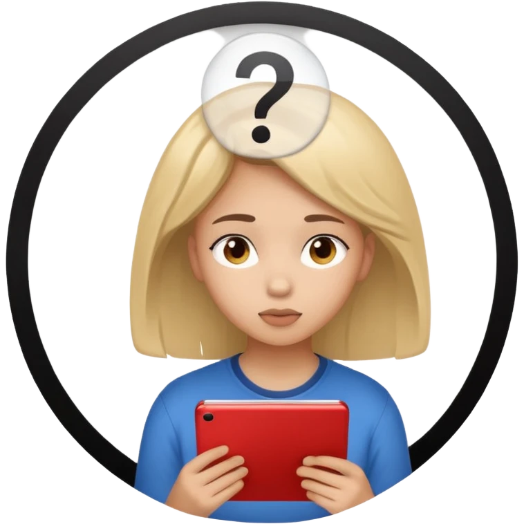 студентка учится и задумывается получится ли у нее, а наверху над головой пустый круг с вопросом на белом фоне emoji