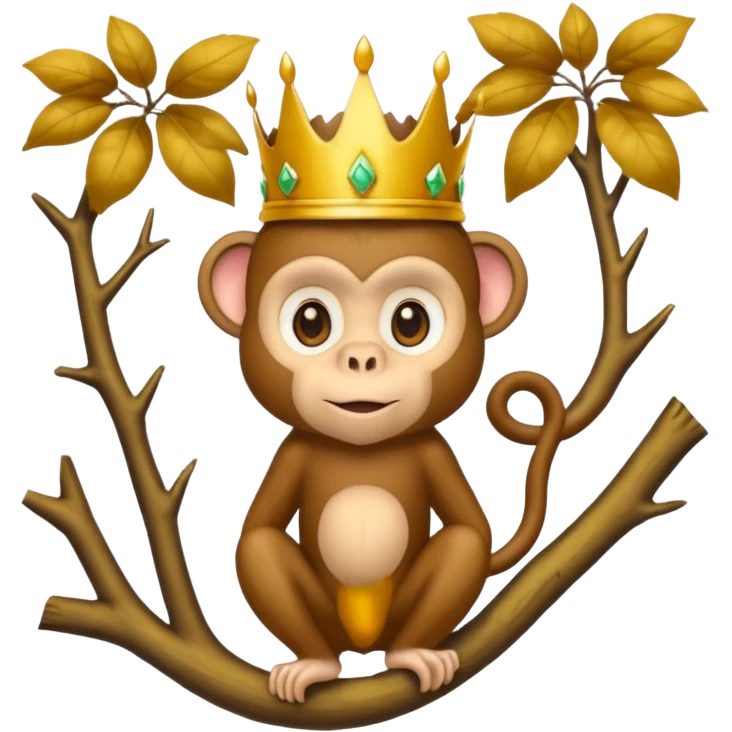 Kral taçlı ağaca çıkmış maymun emoji