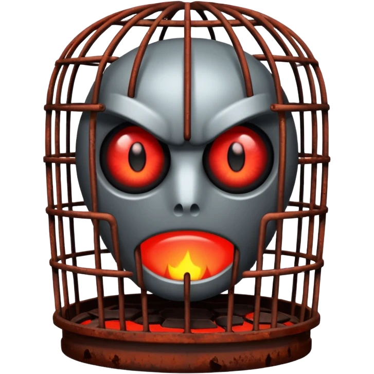 :cage: → Broken metal cage with glowing eyes inside emoji