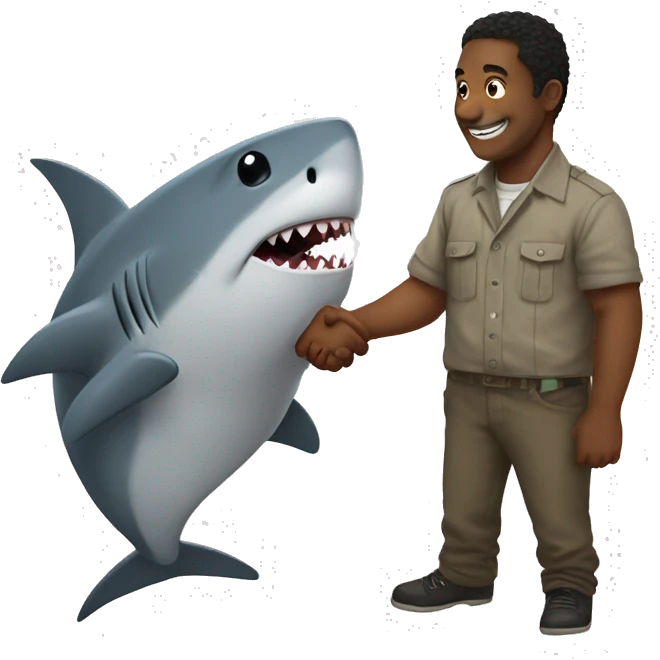 Shark shake hands with rat emoji
