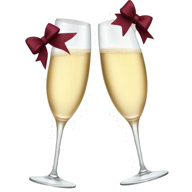 Two glasses of champagne cheering with burgundy bows emoji