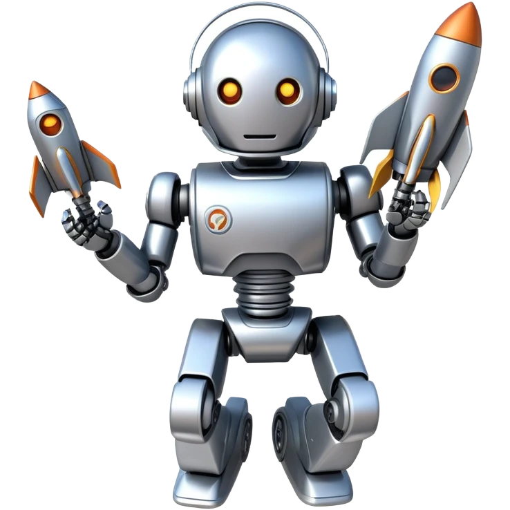 Robot with rocket boosters accelerating upward, upgrade concept emoji