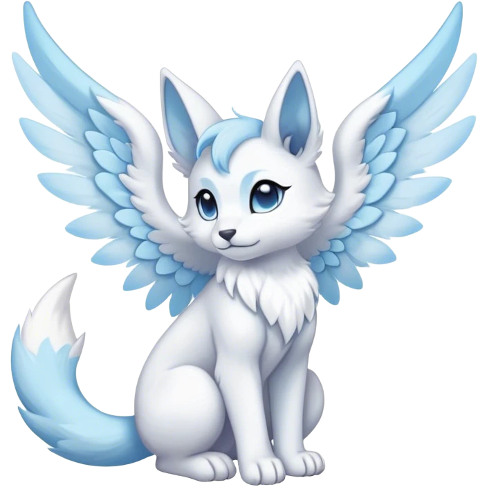 Angelic white and light blue ear-wings Kawaii dark fantasy ethereal anthro fursona Fakemon with tufted tail  emoji