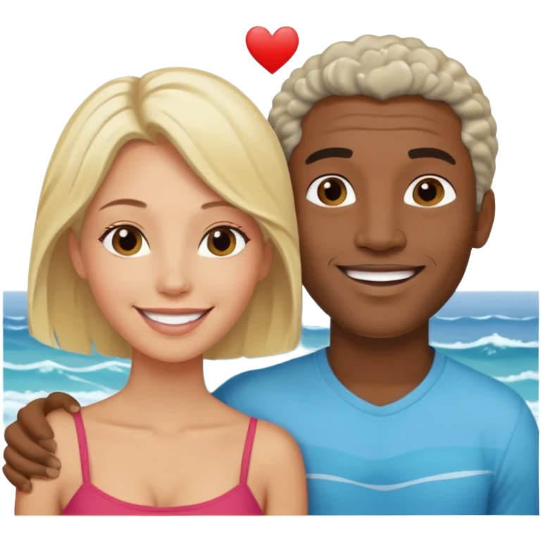 Black man salt n pepper hair smiling with blonde in love at ocean  emoji