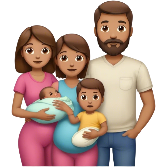 Famille 4 personne au cheveux brun 1 fils aîné 1 fille bébé  1 père avec barbe 1 mère emoji