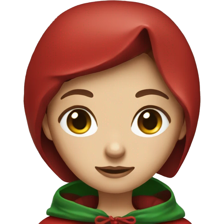 Create red Riding Hood with green eyes brown hair wearing a red hood on the head emoji