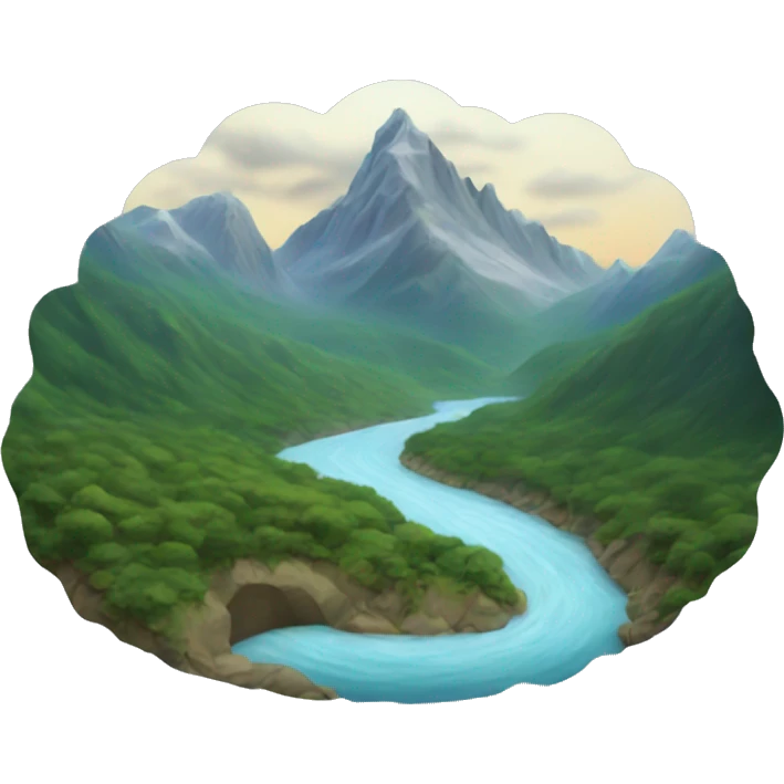 mountains with river flowing in the middle emoji