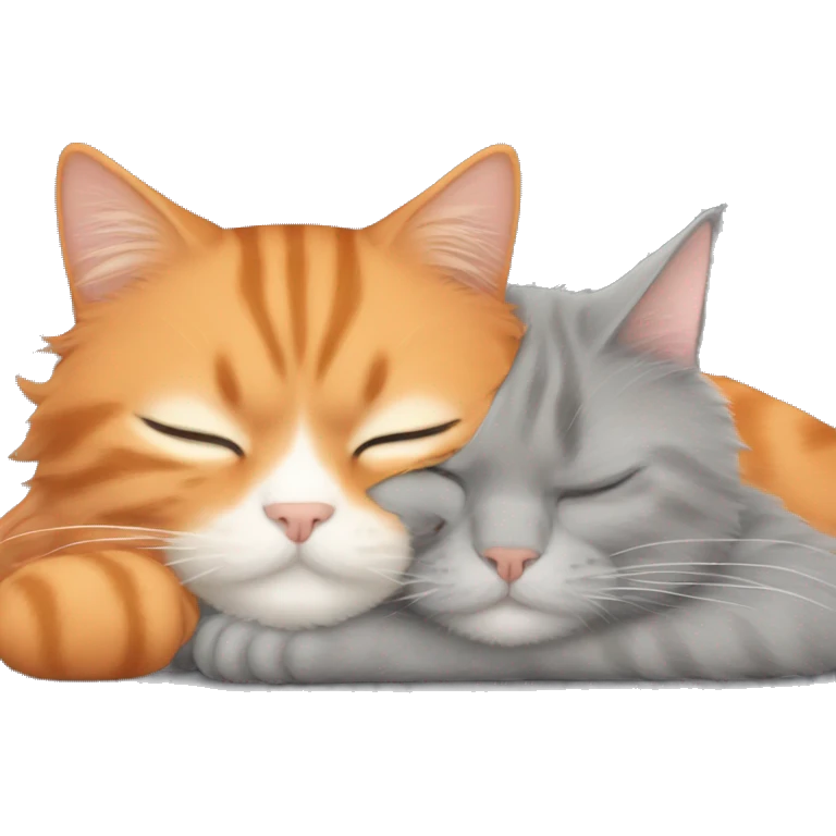 Orange cat and grey cat with long hairs sleeping together  emoji