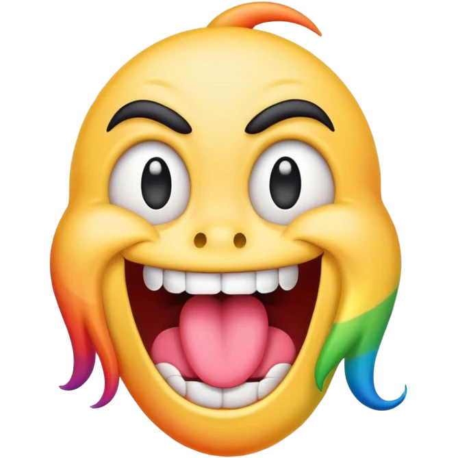 extremely silly emoji face with crazy crossed eyes, rainbow colored tongue flailing wildly from side to side, goofy expression, comical, exaggerated emoji