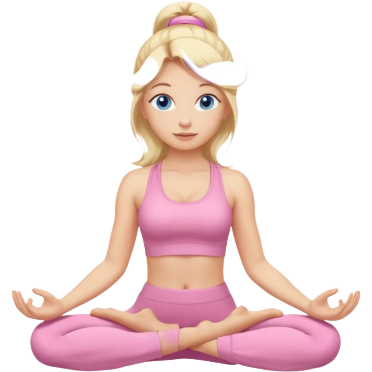 blonde yoga girl light pink clothes, blue eyes  emoji