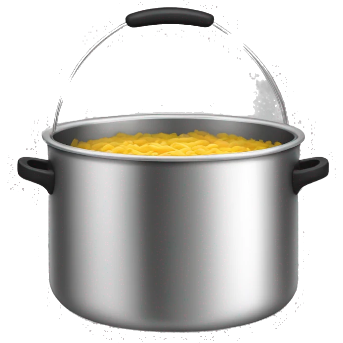 Stainless steel pot with black handlers, food inside emoji