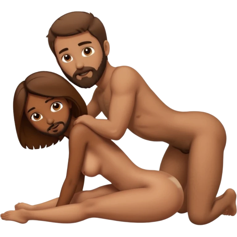 sex sticker, brown girl white guy with brown hair and beard having sex, nude tits, girl bent over, having sex emoji