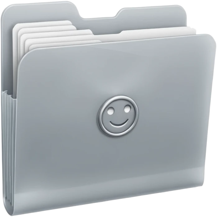 A **simple emoji-style icon** of a **frosted light-gray plastic folder** with **rounded corners**, **elastic string and button closure**, slightly translucent, clean front, subtle shading, and a **small tax/forms symbol in one corner.
 emoji
