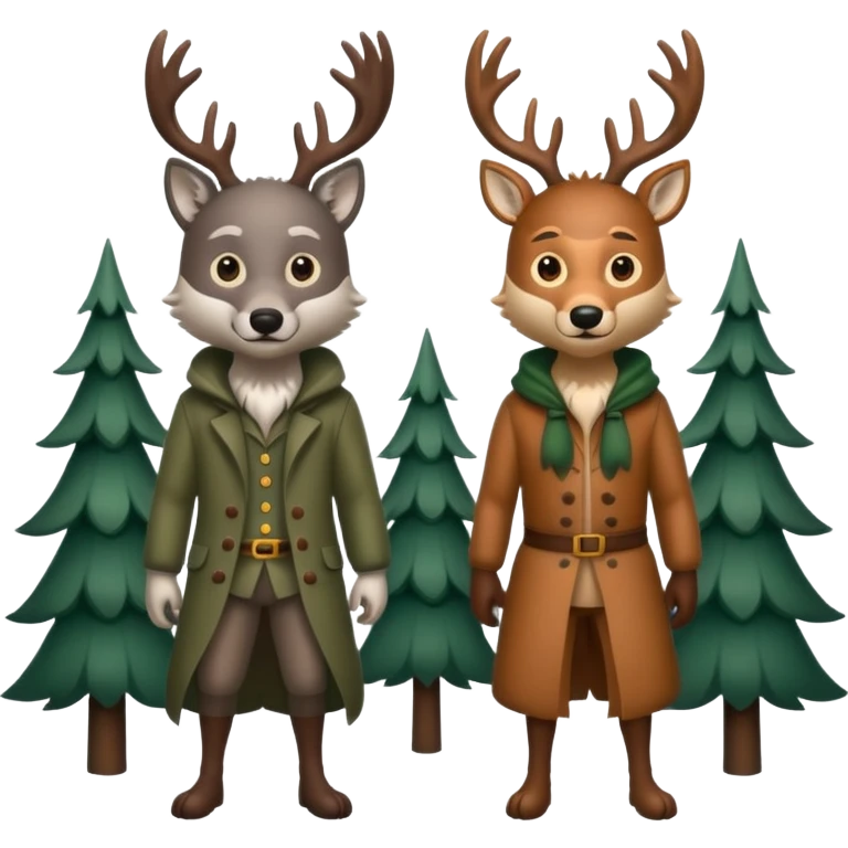 forest couple dressed as wolf and deer back to back emoji