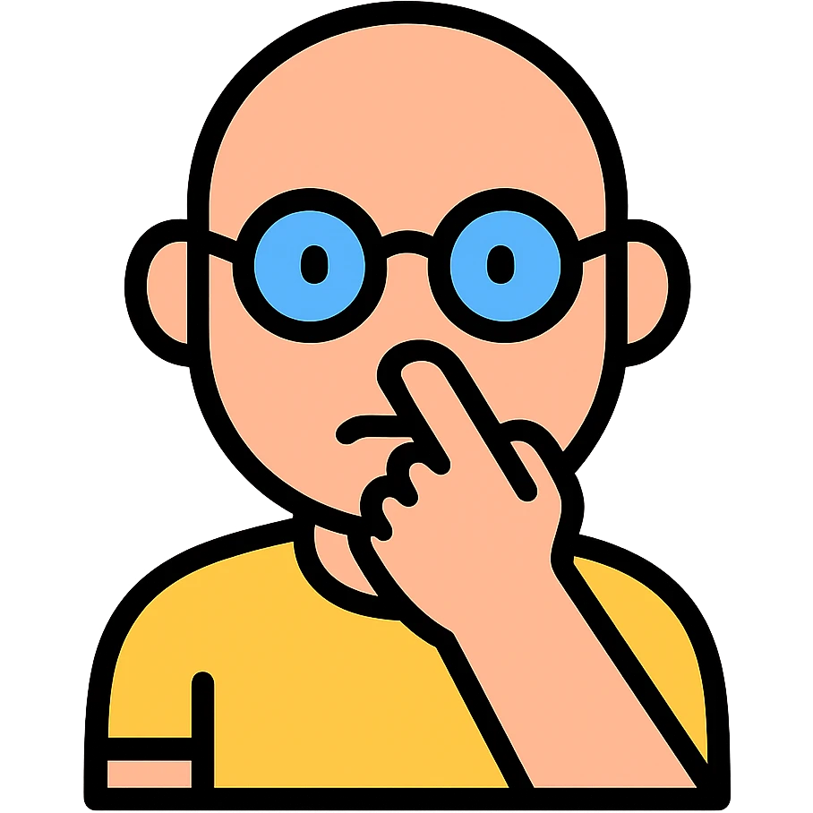 color outline icon of a bald guy with glasses picking his nose emoji