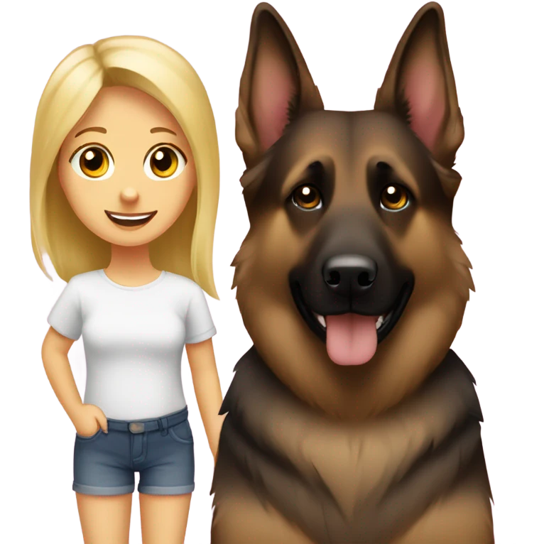 dark brown German shepherd and blond girlie emoji