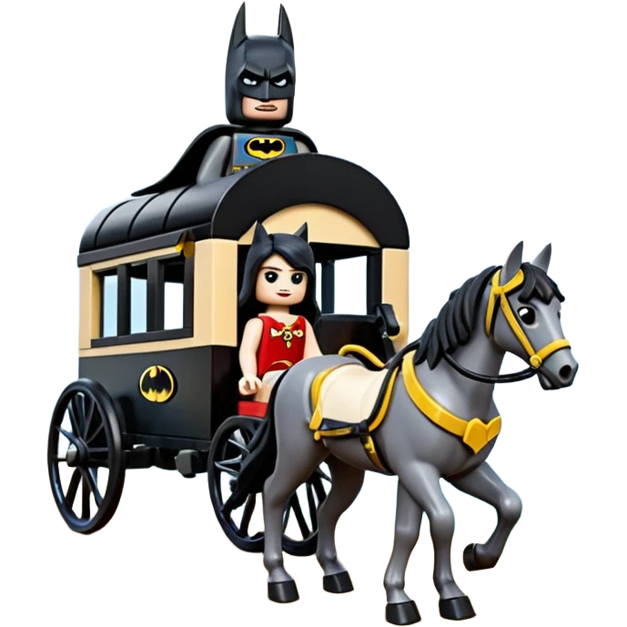  Ultra cute  Lego detailed 1854 Batman and pretty Catgirl driving dream horse drawn Caravan alone at romantic trails in the woods  emoji
