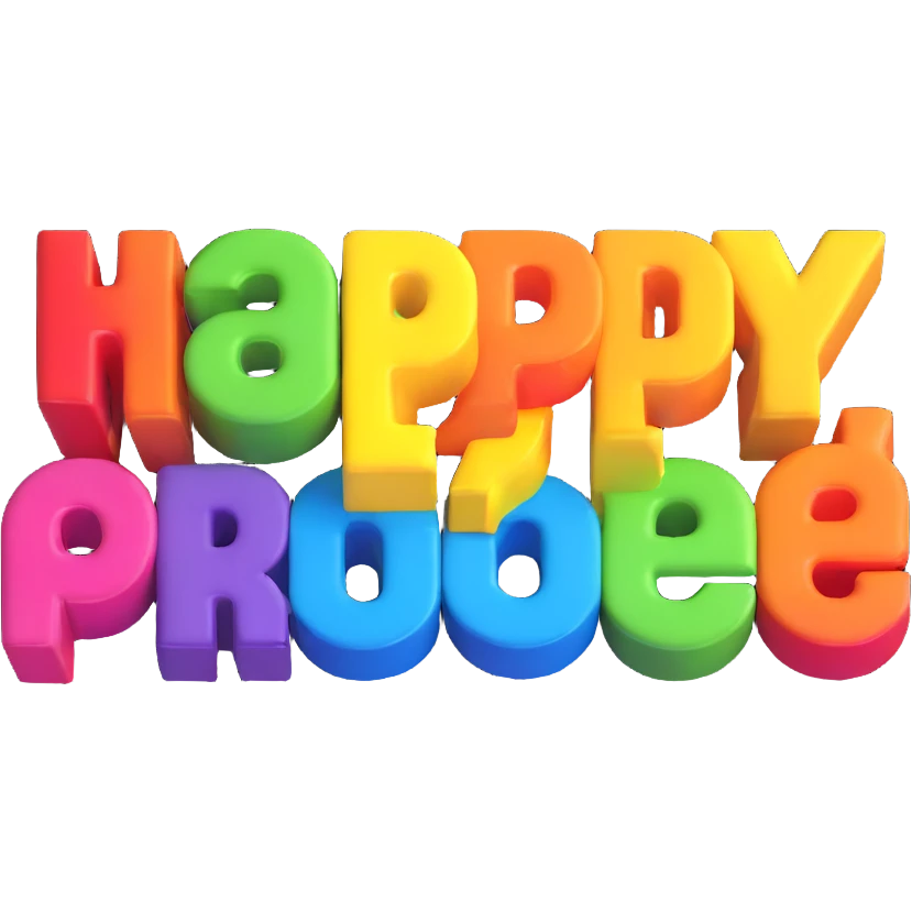 Transform the 'Happy Pride Month' text into a bold, colorful 3D style with a transparent background, maintaining the vibrant and festive look. emoji