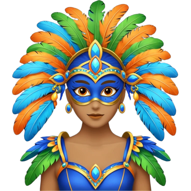 carnival mas costume, blue, green and orange preferably, full costume feathers at the back  emoji