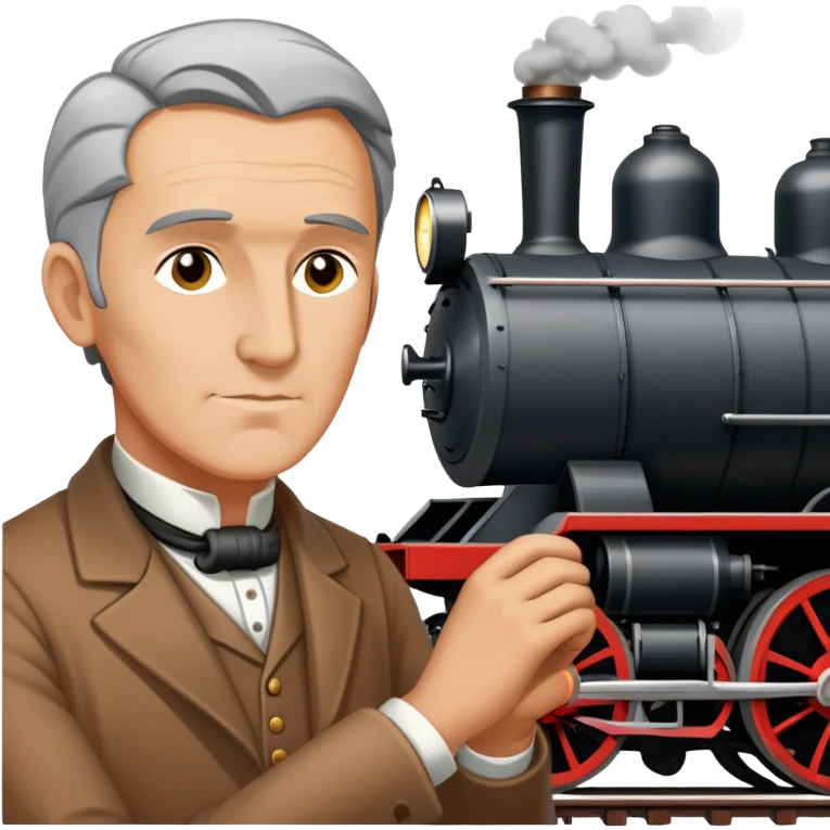 George Stephenson working on a steam locomotive emoji