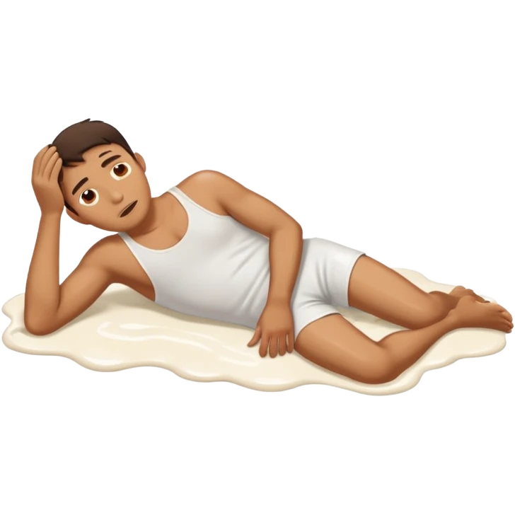 Man on the floor exhausted covered in white lotion emoji