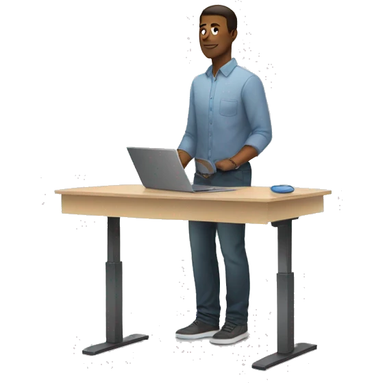 A white bllnde guy standing at a standing desk with laptop emoji