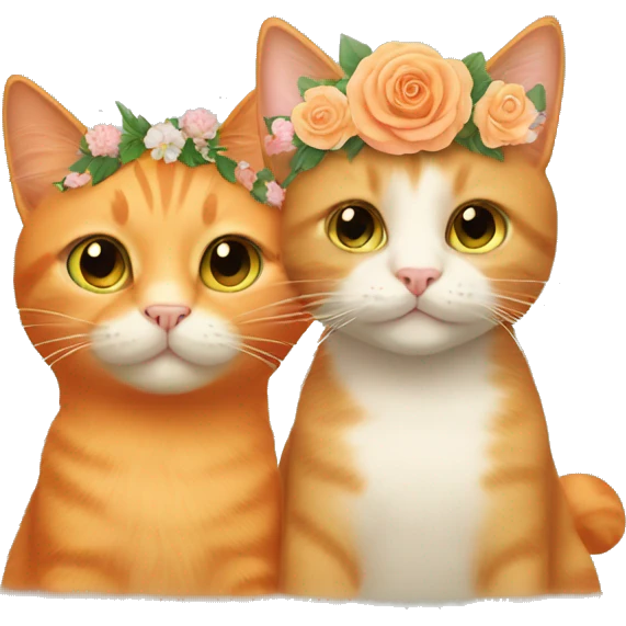 Orange cat and beige cat wearing flower crowns emoji