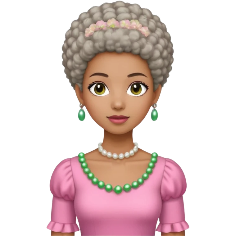 Brown woman with a super short stylish gray Afro  wearing pink and green dress  and pearl blouse with sleeves emoji