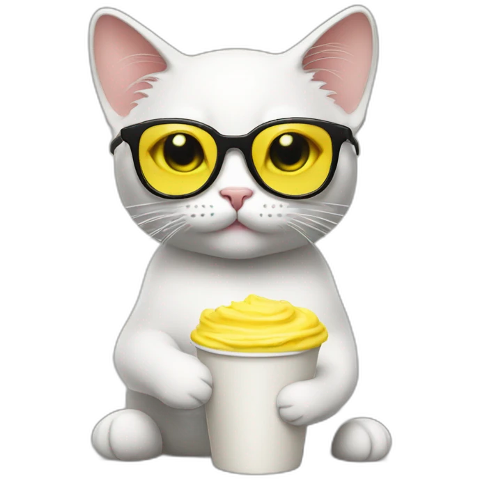Cat with yellow glasses holding an is cream emoji
