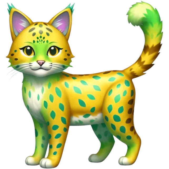 Iridescent Green and Yellow Electrike-Sprigatito-Bobcat-Amaura-Aurorus-Shiny-glorp-cat-fusion (full body) emoji