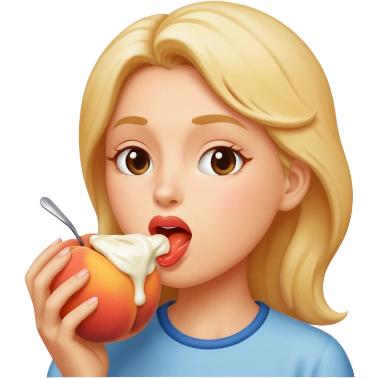 Peach filled with cream spilling out and tongue licking cream emoji