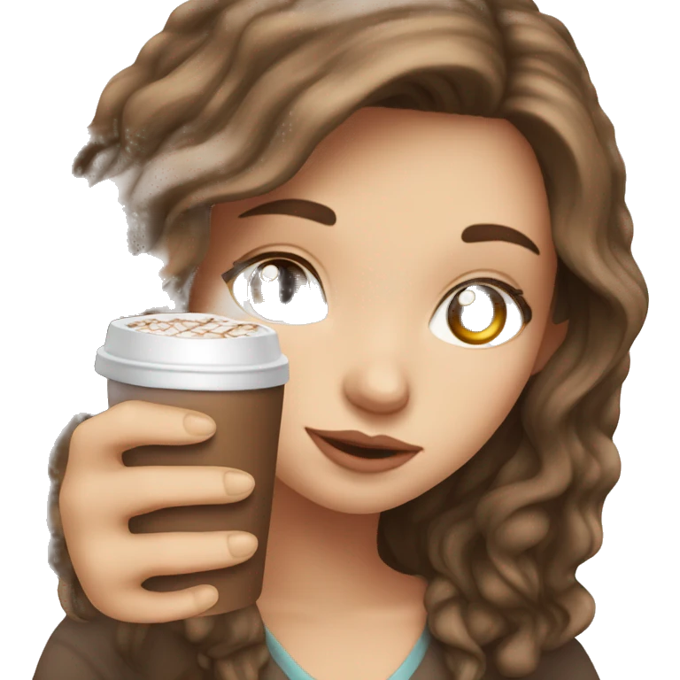 white girl with brown long hair and a hot chocolate emoji