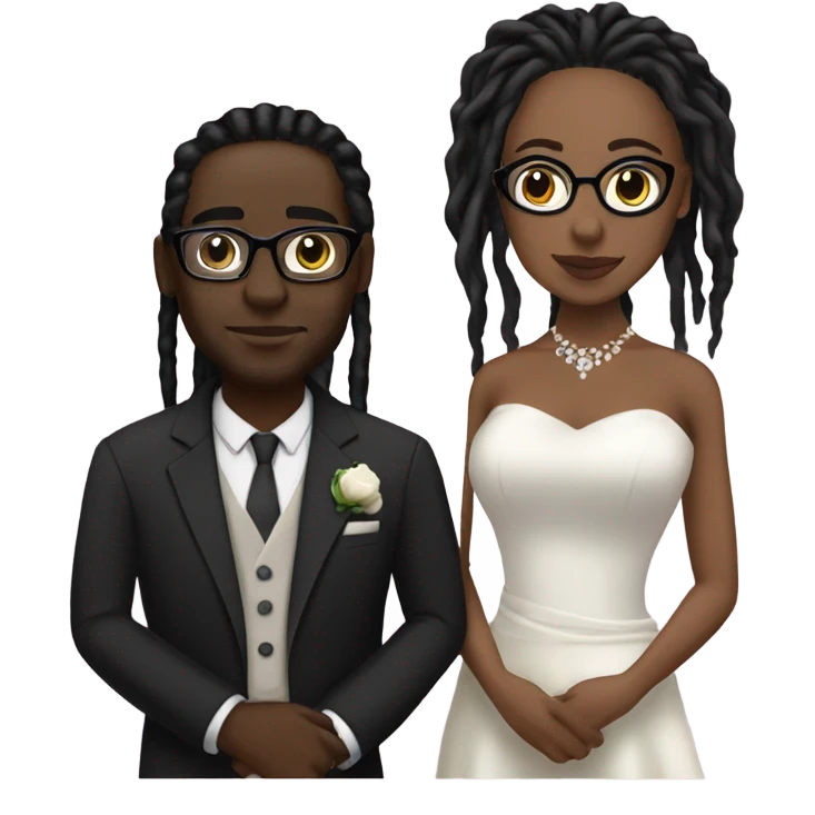 black couple with locs light skin male with long black locs dark skin female glasses wedding emoji