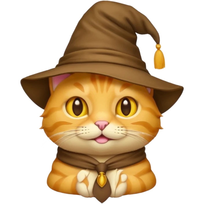 Yellow cat emoji wearing a sorting hat emoji
