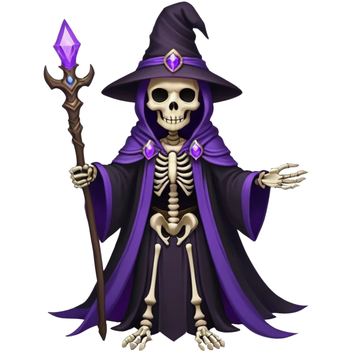 dark mage skeleton lich with black robes and purple magic emoji