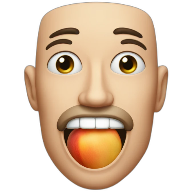 close up man with peach in mouth slobbery emoji