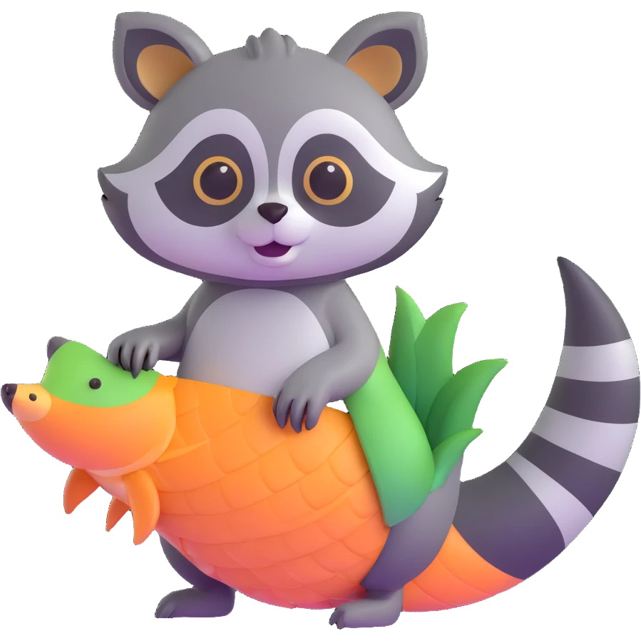 cute raccoon with fins and scales emoji