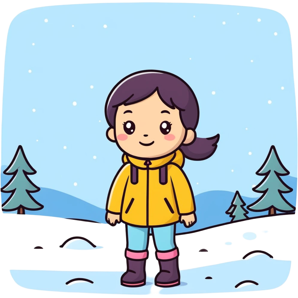 A seven-year-old girl on a trip outside when it's snowing emoji