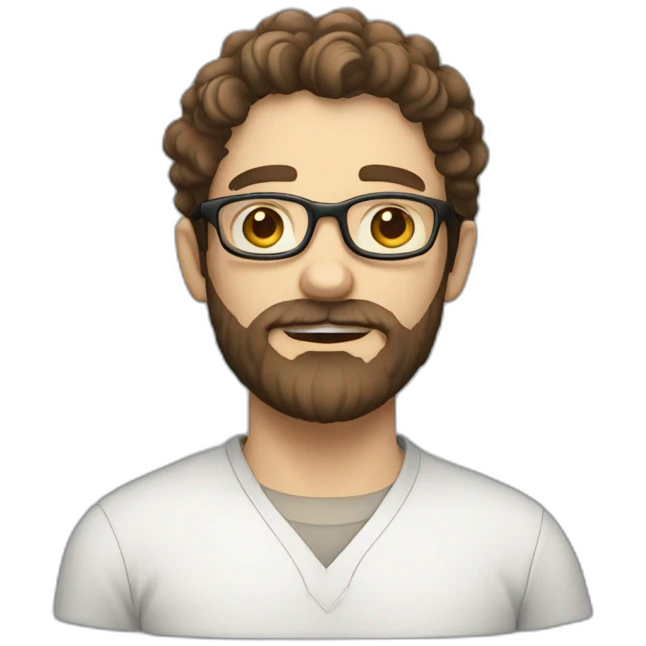 man with white skin and somewhat brown curly hair, very bearded and glasses emoji