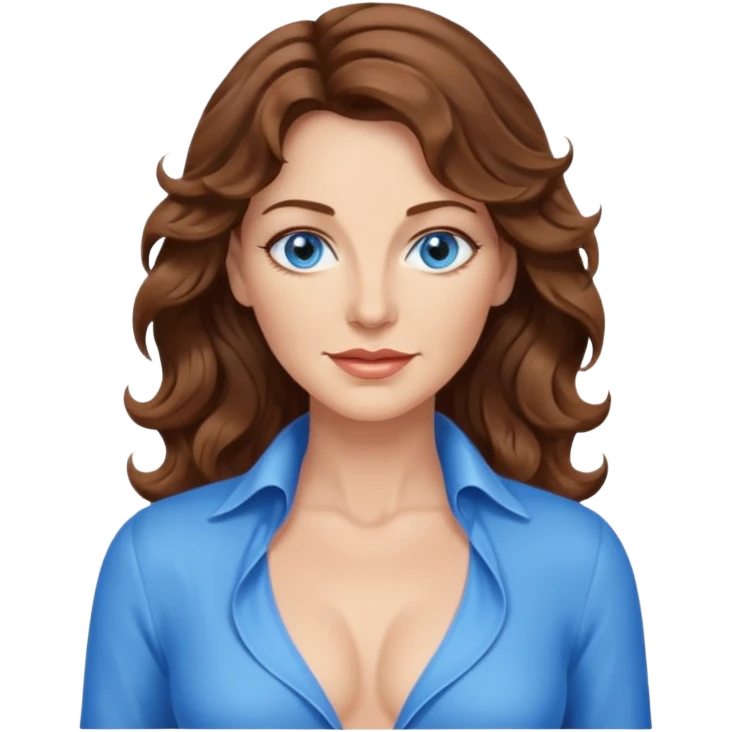 Extra Long wavy hair, brown hair, blue eyes Caucasian middle aged, sexy clothes boobies emoji