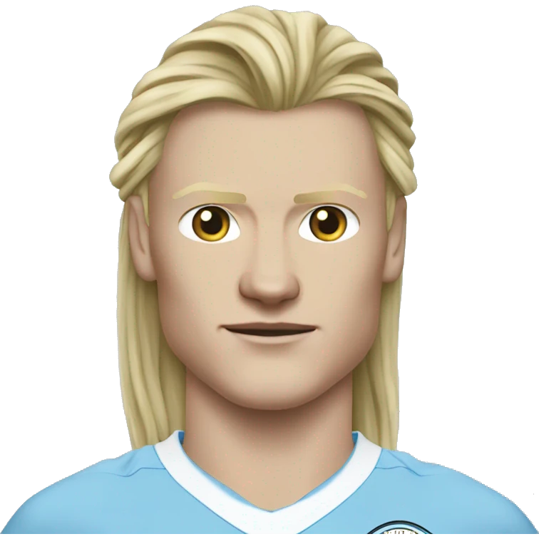 Erling haaland in a man city shirt and long hair in a pony tail emoji