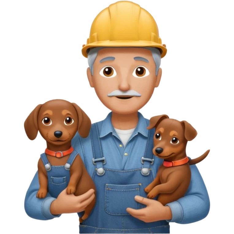 Construction worker with gray hair and weiner dog emoji