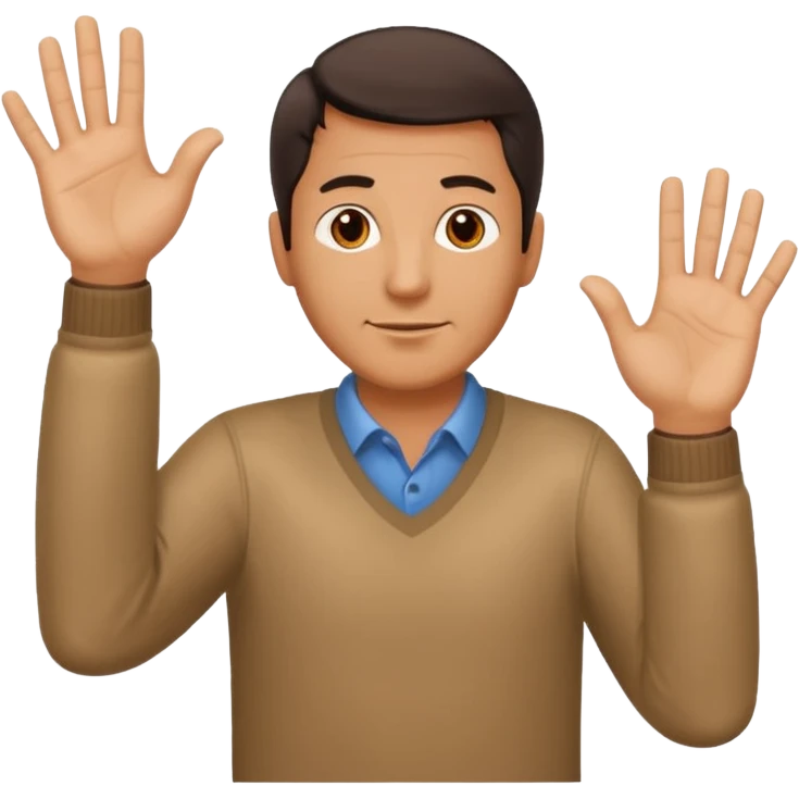 A middle aged man moving his hands in an up and down motion such as when one hand is up, the other is down and vice versa. emoji