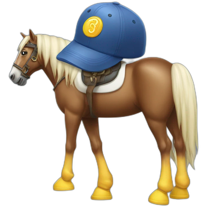 Horse wearing moonboots and cap emoji